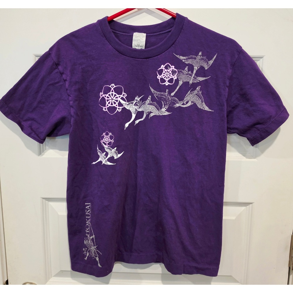 Kume Tokyo Hokusai Project Graphic Tee Womens S Purple Cotton Japanese Art Crane